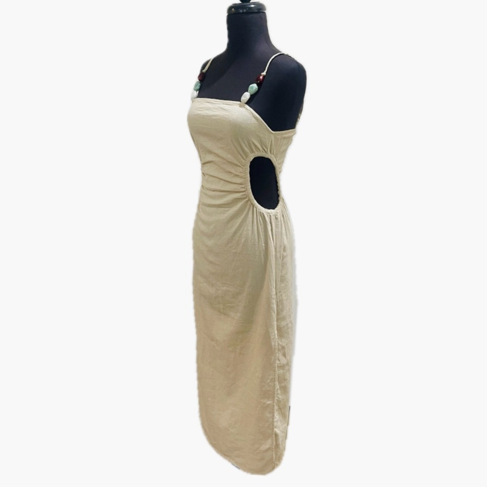 Zara Linen Blend  Midi Dress with Waist Cut Outs
